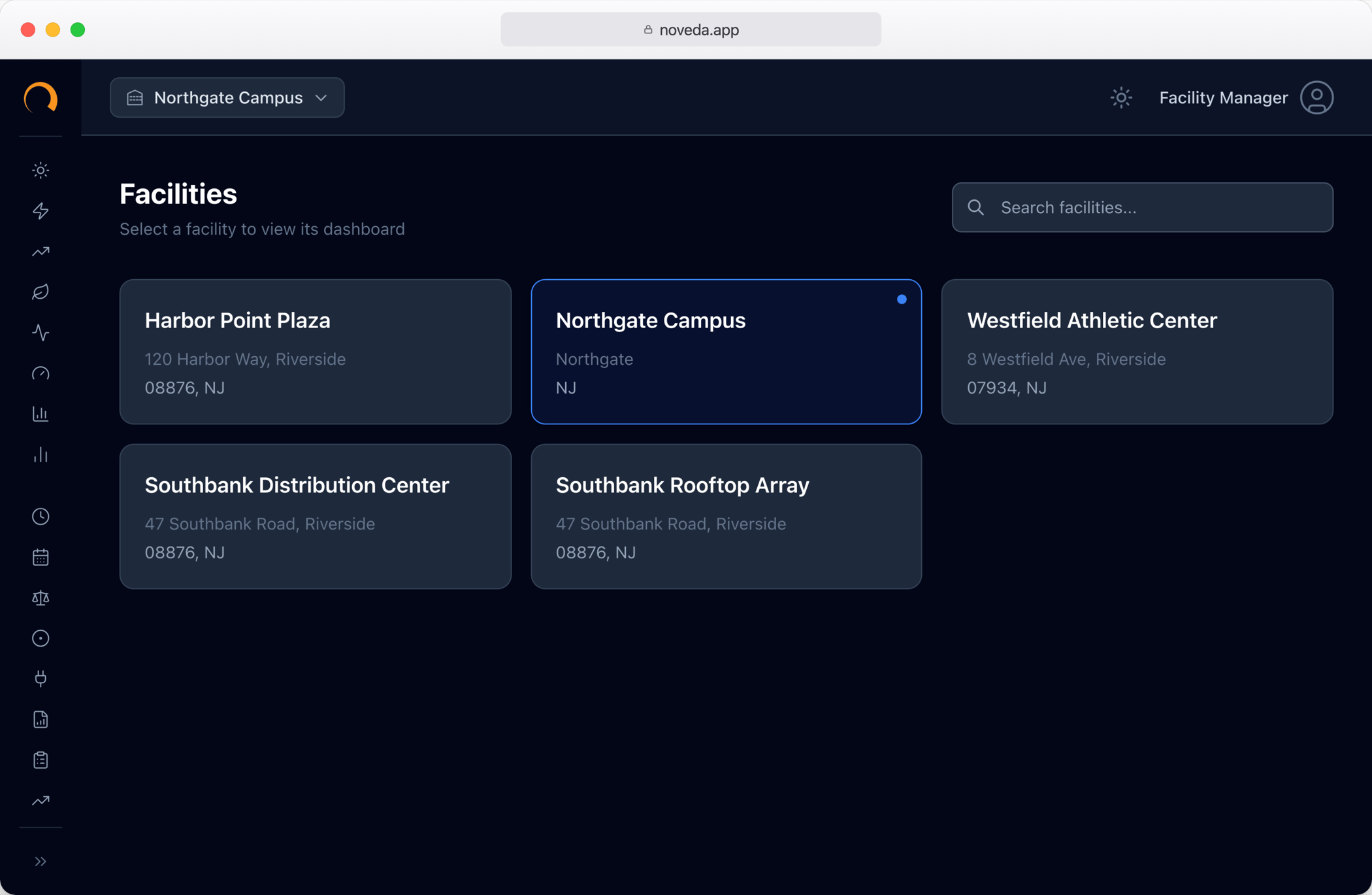 Noveda multi-facility portfolio dashboard